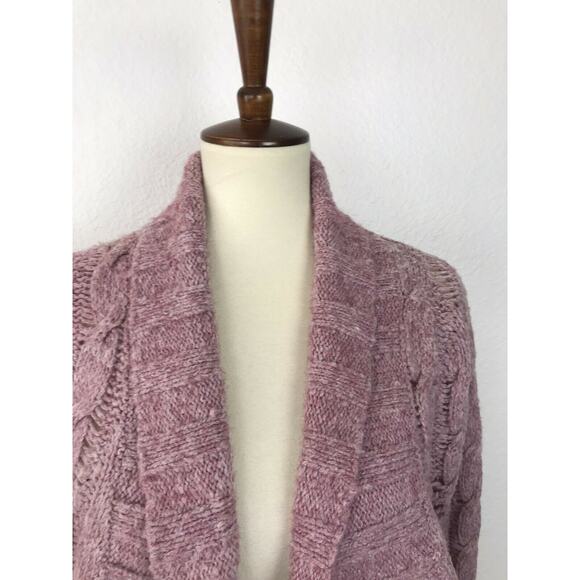 Free People Open Front Mixed Weave Cardigan Sweater Purple FLAW - Picture 2 of 10